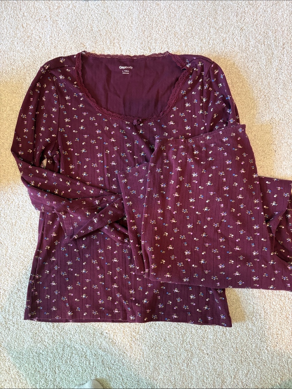 Gently Used Grapevine Floral Ribbed Pajama Set - Women's Sleepwear